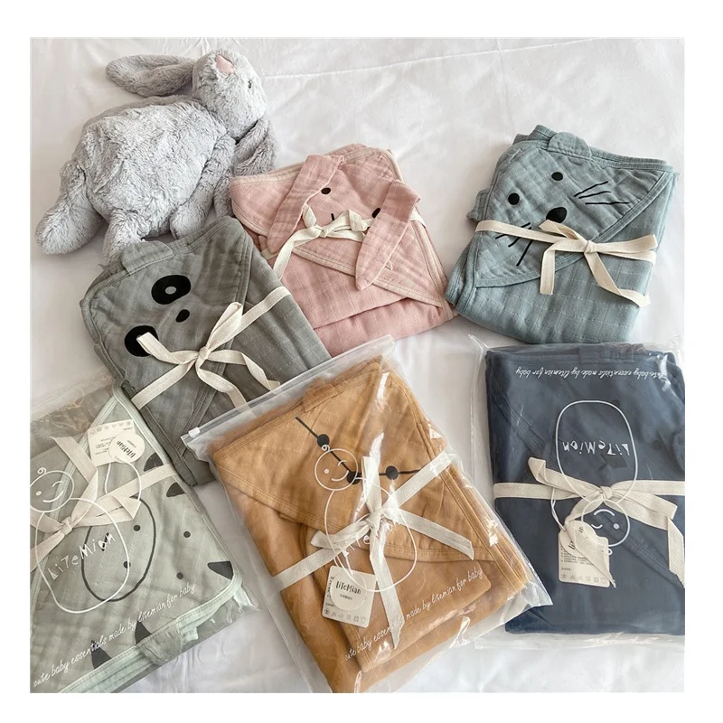 China hot sale 100% cotton baby swaddle blanket  with hood baby bath towels organic cotton