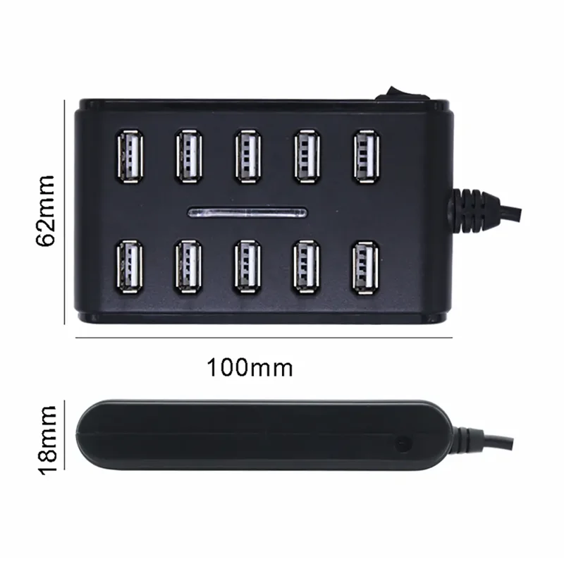 High Speed 480 Mbps USB 2.0 Hub 10 Ports Multi Personal Computer USB HUB Portable USB Splitter For PC laptop