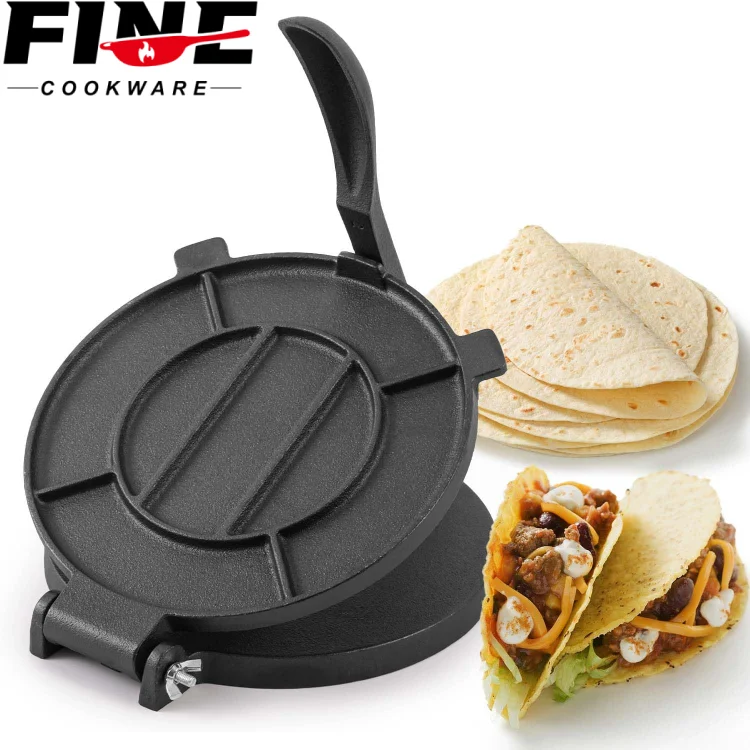 Wholesale Custom Logo 6/8/10 Inch Pre Seasoned Cast Iron Tortilla Press With Fold Handle