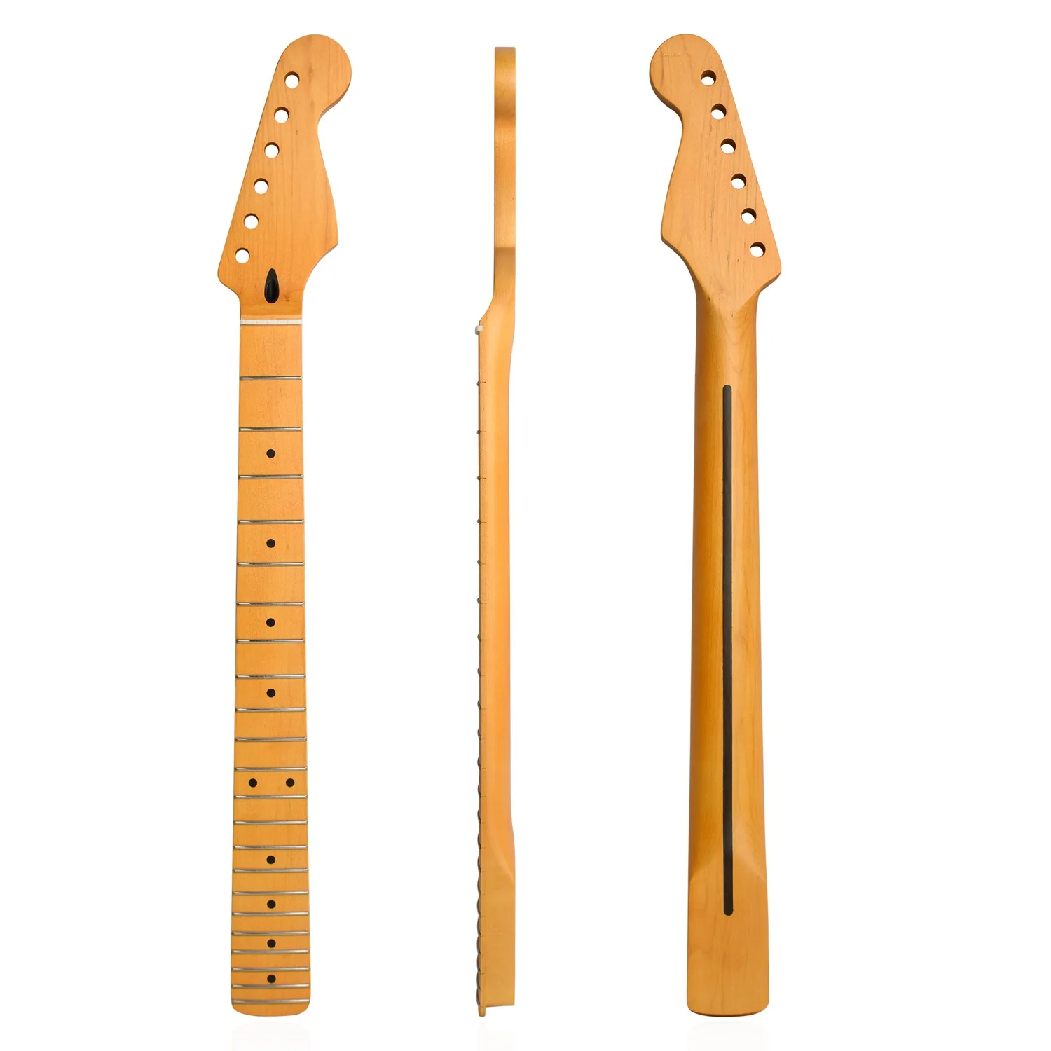 Customizable High Gloss Roasted Matte Yellow 22 Frets Canadian Maple Harp Handle Guitar Necks For ST Style Guitars