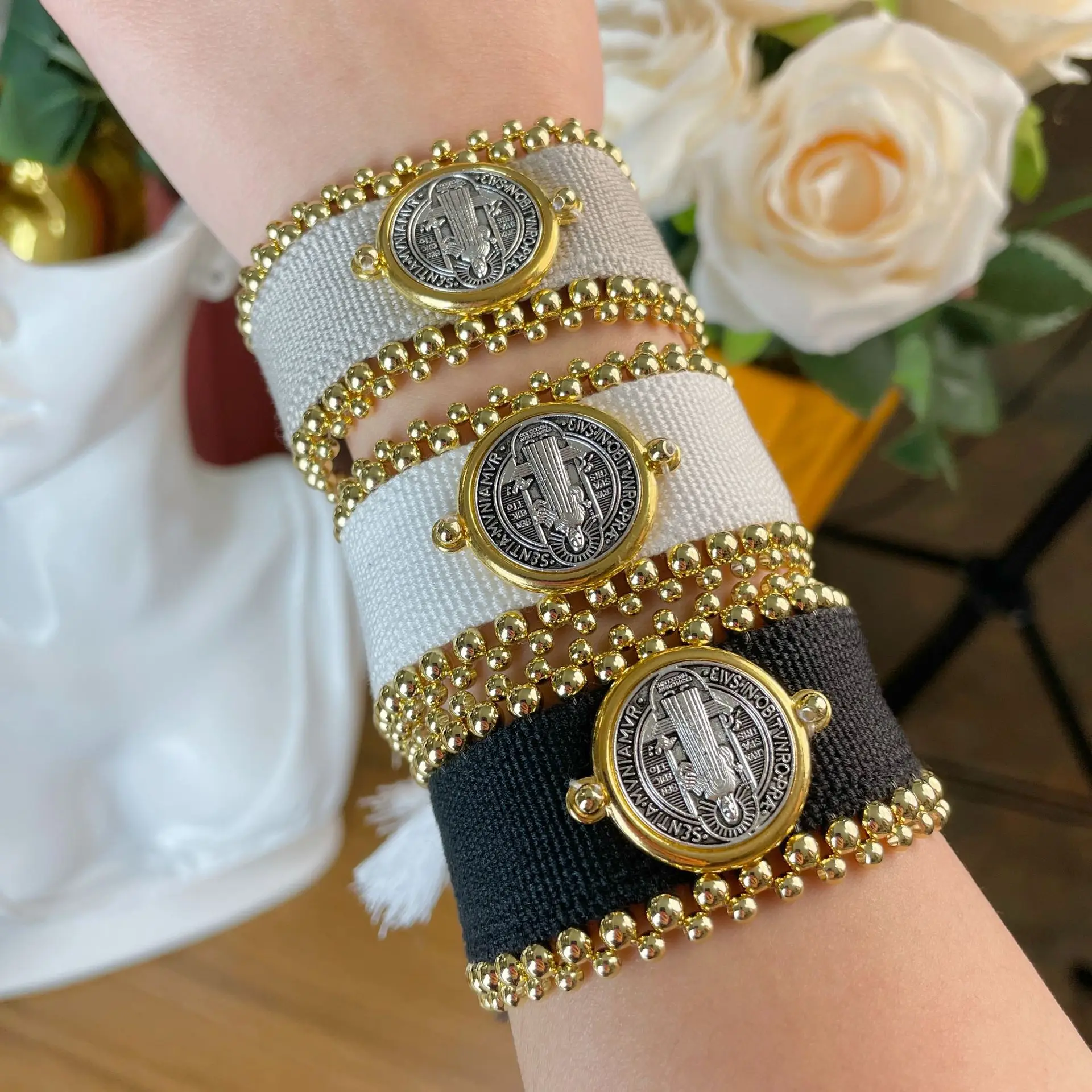 Saint Benedict 18k copper bead braided personalized religious christian products bracelets dames