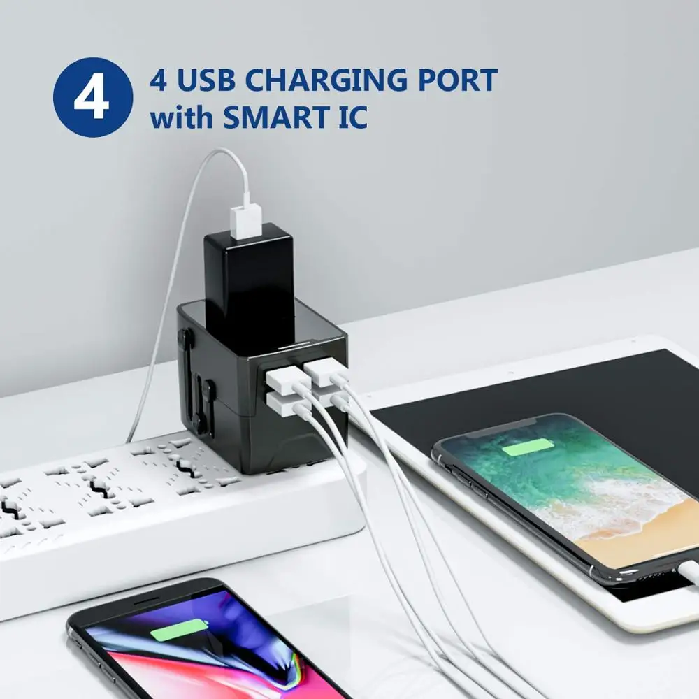 
2020 hot eu plug european schuko travel adapter ac mains universal travel adapter 4 port 