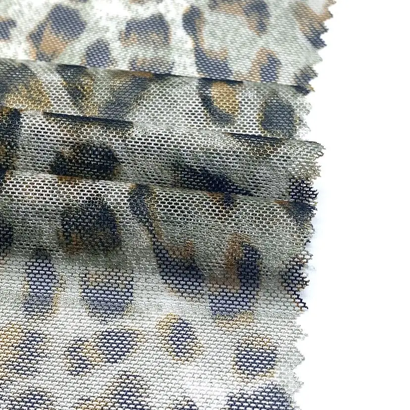 Light and soft shiny  leopard print power mesh spandex fabric 4 way stretch for women sexy clothing dress
