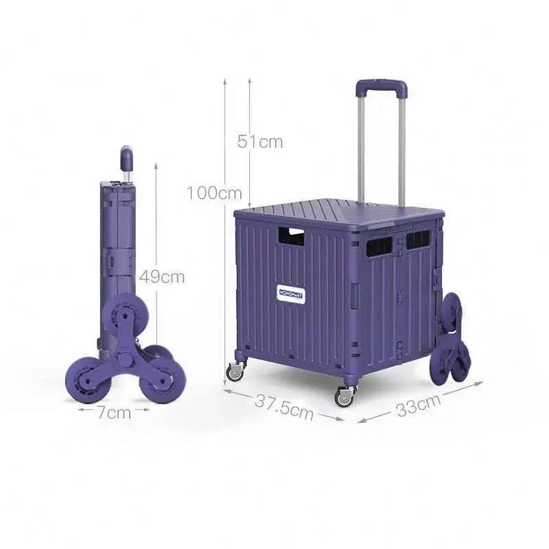 Folding Supermarket Shopping Hand Cart foldable Shopping Cart Trolley With Four Stair Wheels
