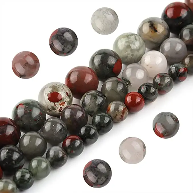 Natural Gemstone Beads 6-10mm African Bloodstone Polished Round Smooth Stone Bead for Jewelry Making Adults DIY Bracelet 15 Inch