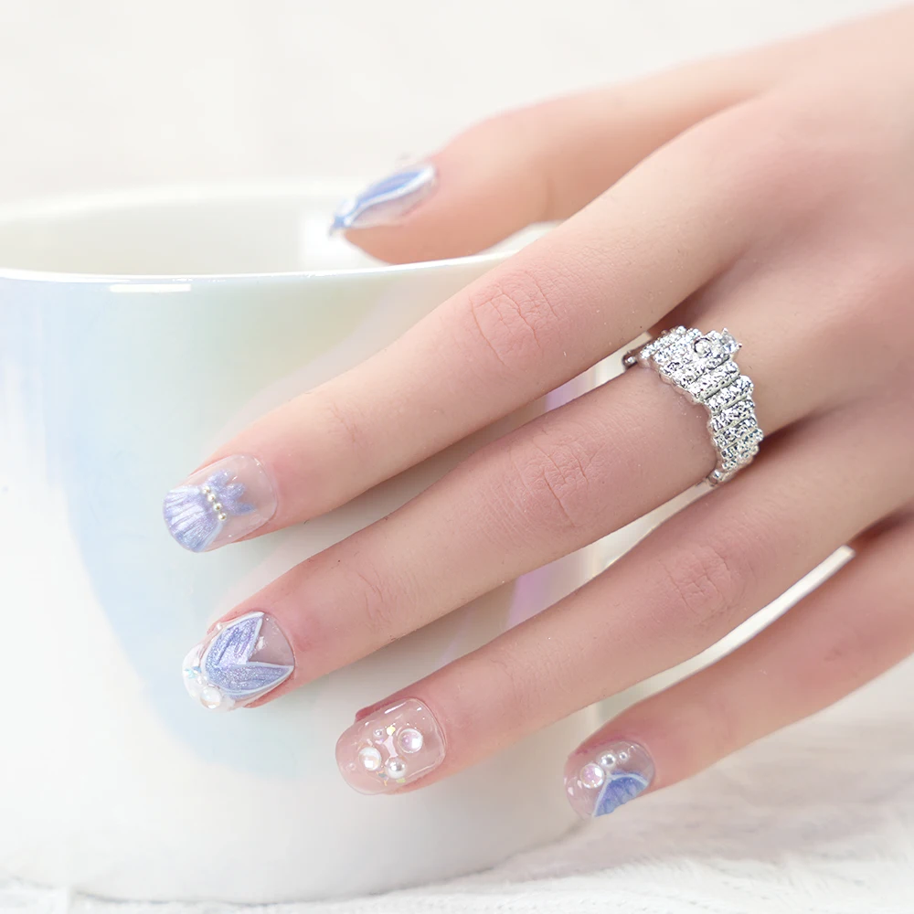 10pcs different sizes blue sea mermaid  hand made nice designed  luxury nails  Press on Nail Faux Ongles