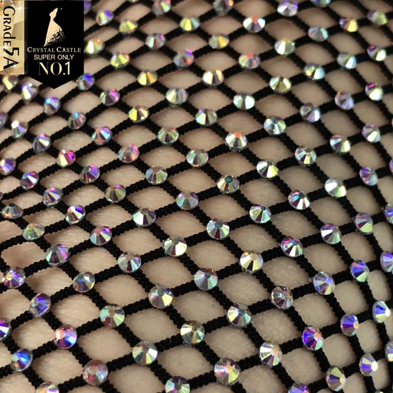 30*120cm SS10 SS16 Shiny White Crystal Glass Rhinestone Mesh Fabric Sewing Crystal Trim Flatback Rhinestone Net