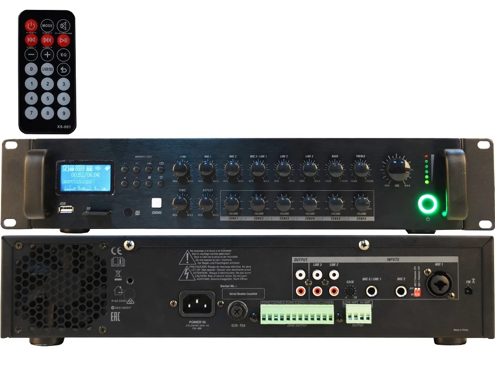 HY6360MB + BT 360W/USB/SD/BT, Bluetoth, MP3 6 зон громкоговорящей связи усилителя