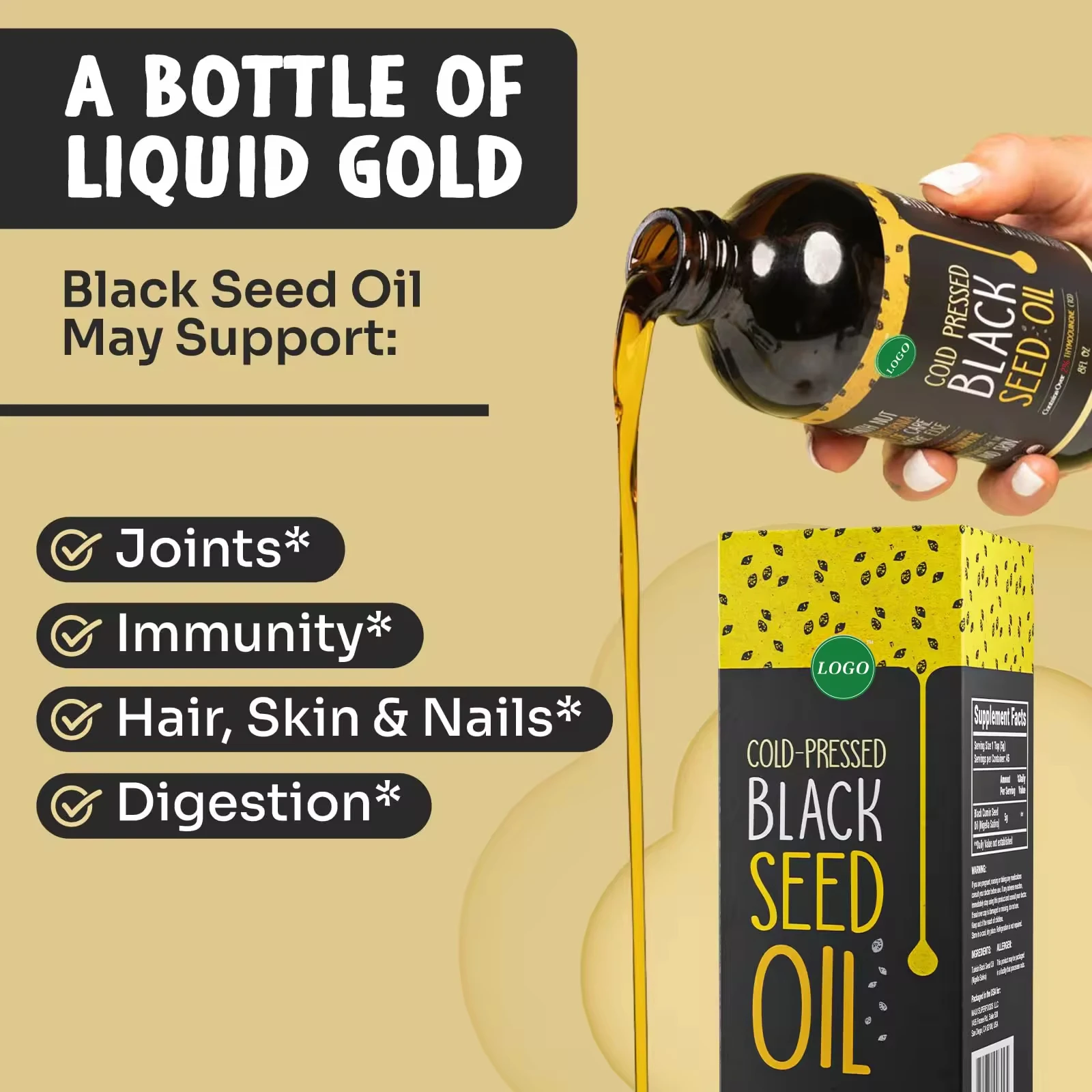 Private label  8OZ Organic Turkey Pure Boost Immunity Cold Pressed 100% Black Seed Oil 2% Thymoquinone For Health