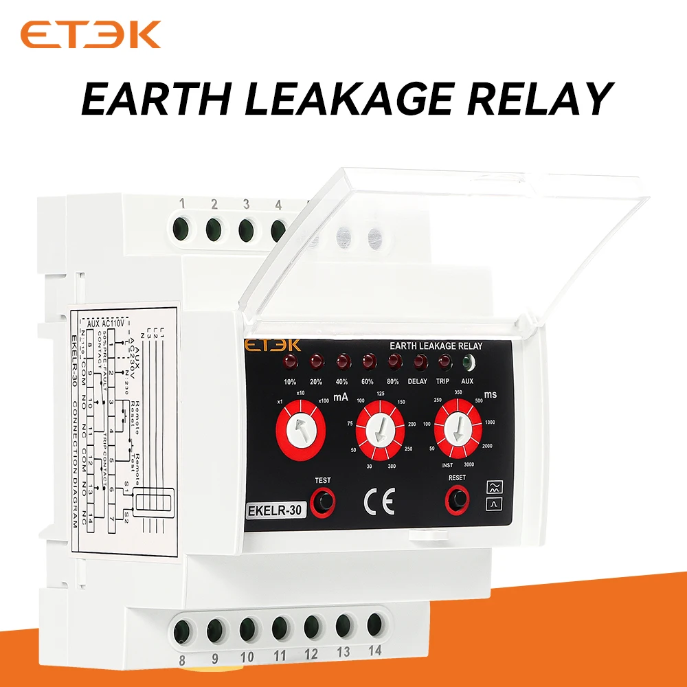 EKELR-30 реле 110/230VAC Тип обнаружения утечки 30mA-30A контроля земли (ELR) с регулируемым уровнем