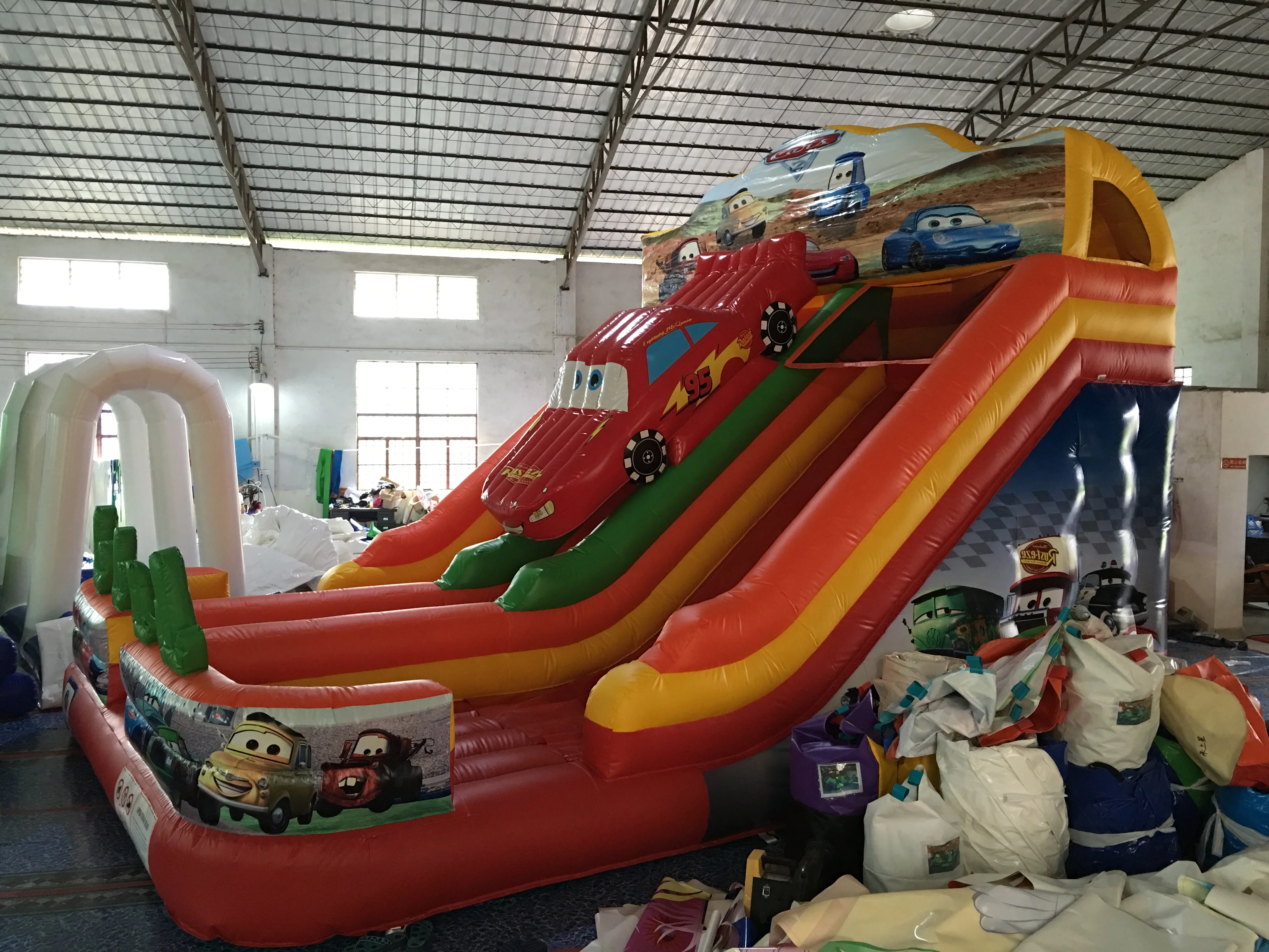 
Hot sale commercial inflatable race car theme three lanes dry children bouncer slide for sale 