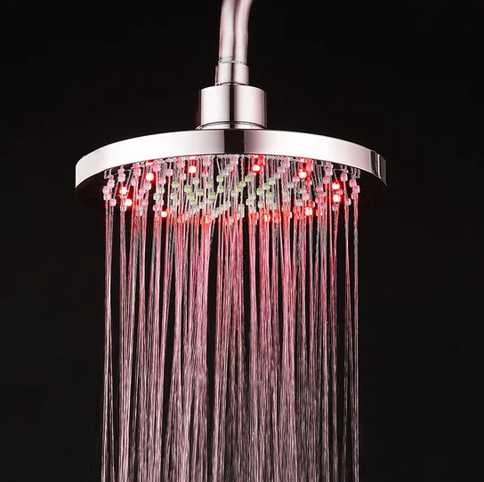 8 Inch Luxury LED Romantic Chrome Shower Head 7 Colors Light High Pressure Rain Shower Head