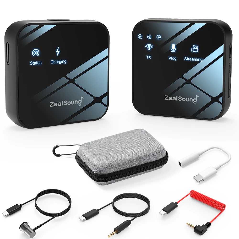 Zealsound professional lavalier microphone,2.4G Microphone System with LED Display,Clip On Lapel Mic for iphone and android