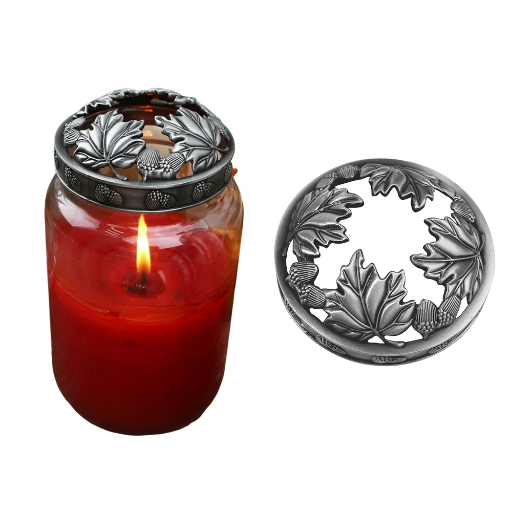 Maple Leaf Antique Silver Jar Candle Topper Shade Even Burning Alloy Metal Carving Natural Style Lid Cover For Scented Candles