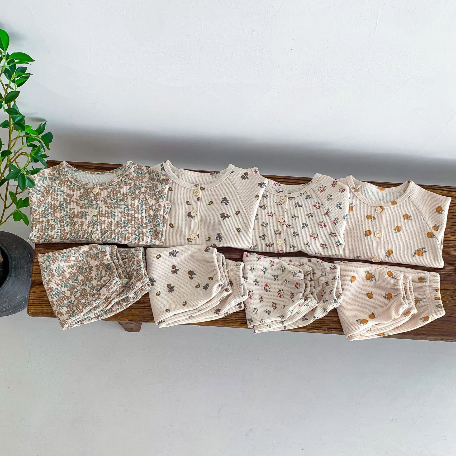 Baby Pajama Set Waffle Shirt And Shorts Boys Sleeping Set