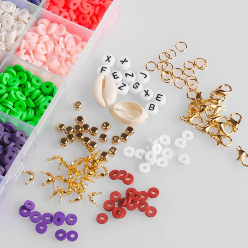 4000pcs Clay Bead Set 6mm 20 Colors Flat Round Polymer Clay Beads Kit For DIY Jewelry Making