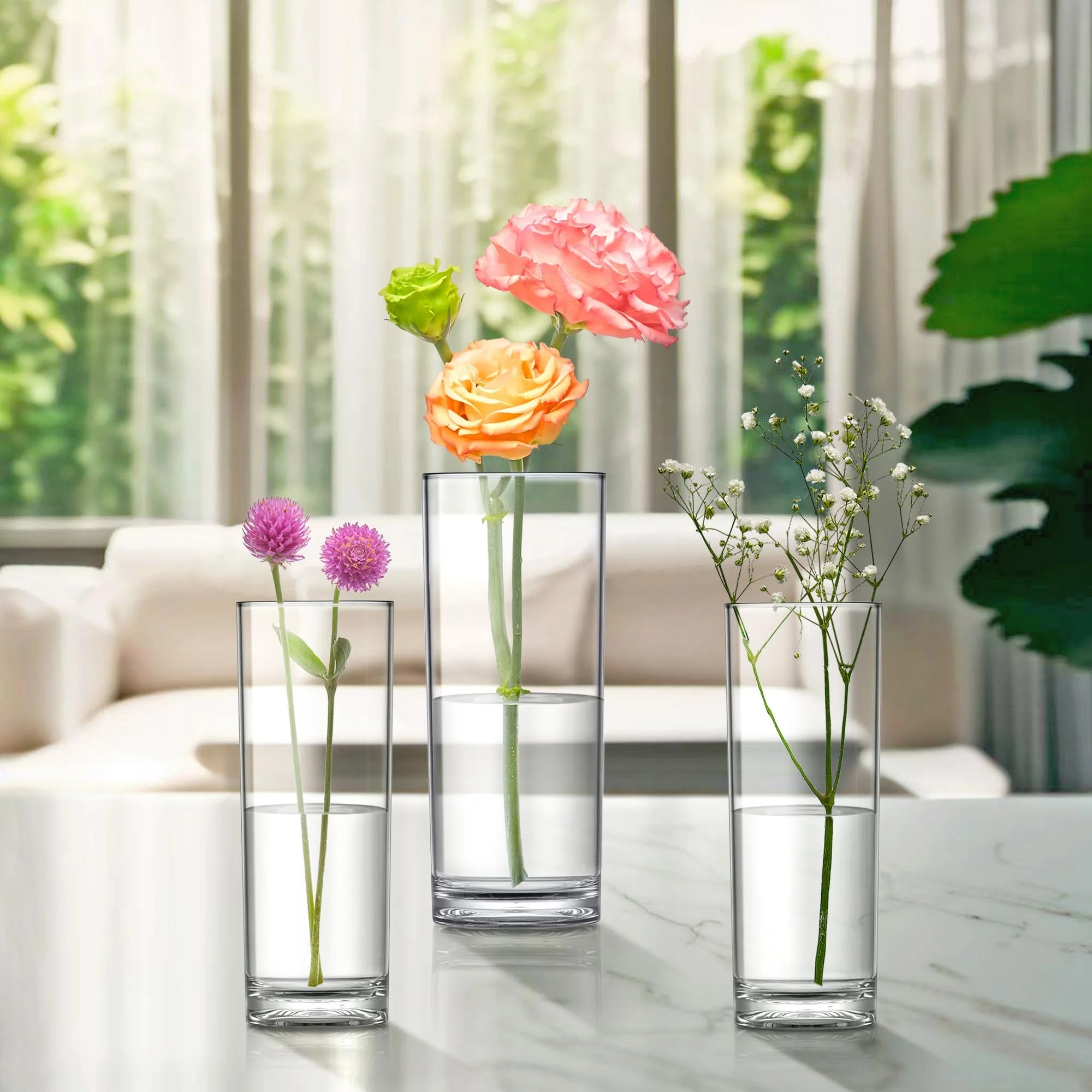 Custom Wholesale Cylinder Clear Decorative Wedding Birthday Party Home Office Artistic Acrylic Decorative Flower Vase
