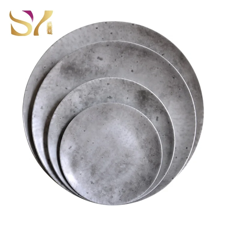 wholesale mexican gray matt round ceramic concrete plate sets dinnerware for restaurant catering