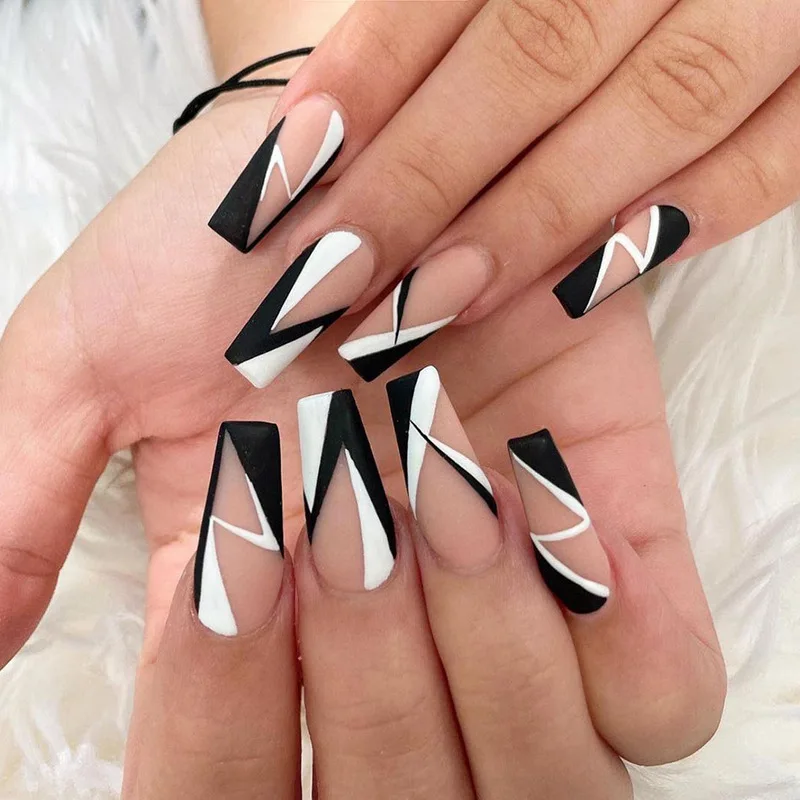 24pcs Short Almond Fake Nails Reusable Jelly Glue Set French Designed Round Press On Nails