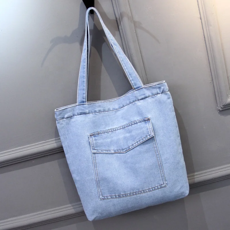 Wholesale Custom Ladies Casual Jean Shopping Denim Handbag Tote Bag for Women Girls