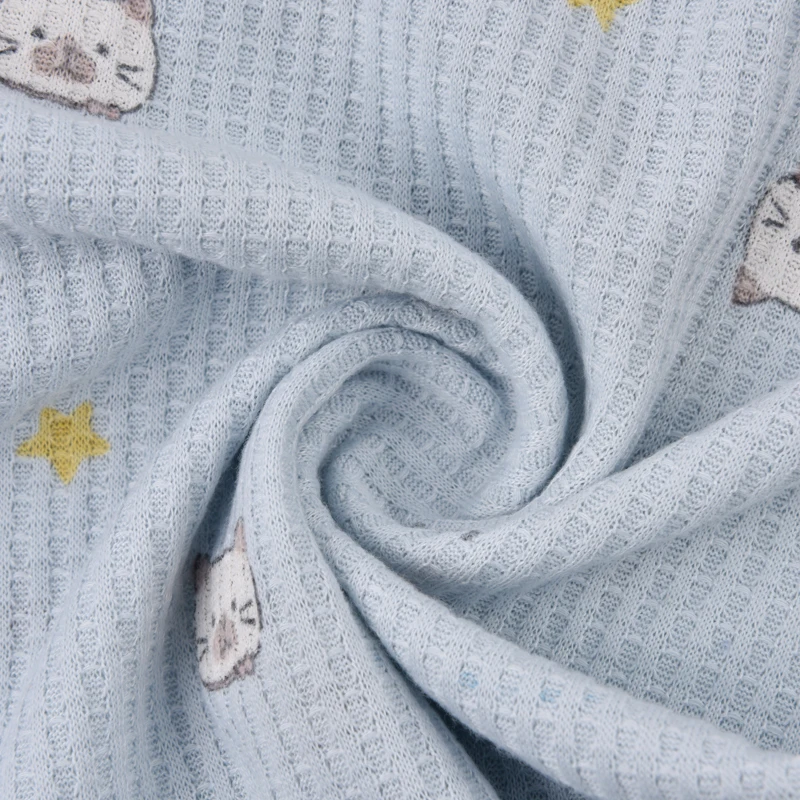 100%polyester spandex cartoon printing plain waffle knitted fabric for kids garment
