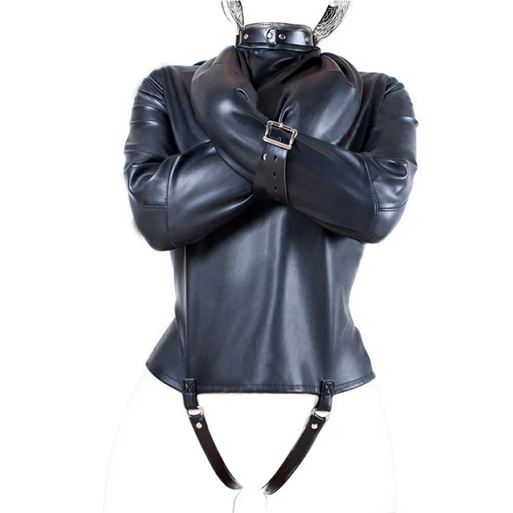 Free Custom Box - Pu Leather Straitjacket Bondage Restraint Open Crotch Straight Jacket Bdsm Fetish Gimp Cosplay Costume Toy