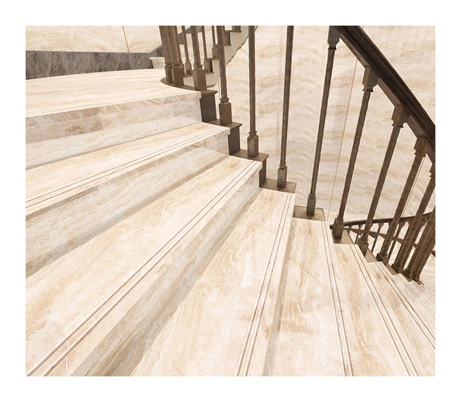 Foshan supply 120x30cm stair marble Pattern design stair tile with groove nosing tile House step and raiser