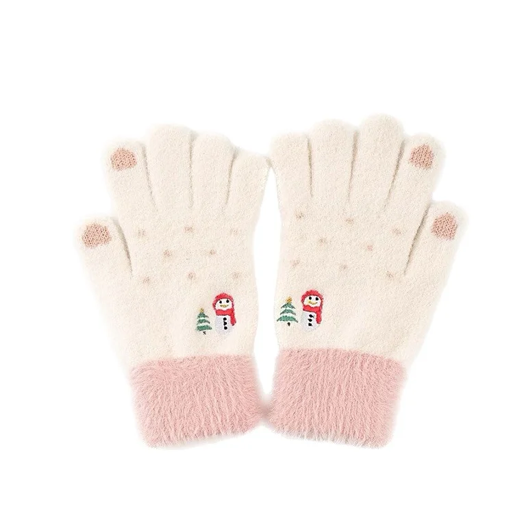 Adult gloves female winter warm jacquard embroidery plus velvet thick wool cartoon gloves touch screen knitted gloves