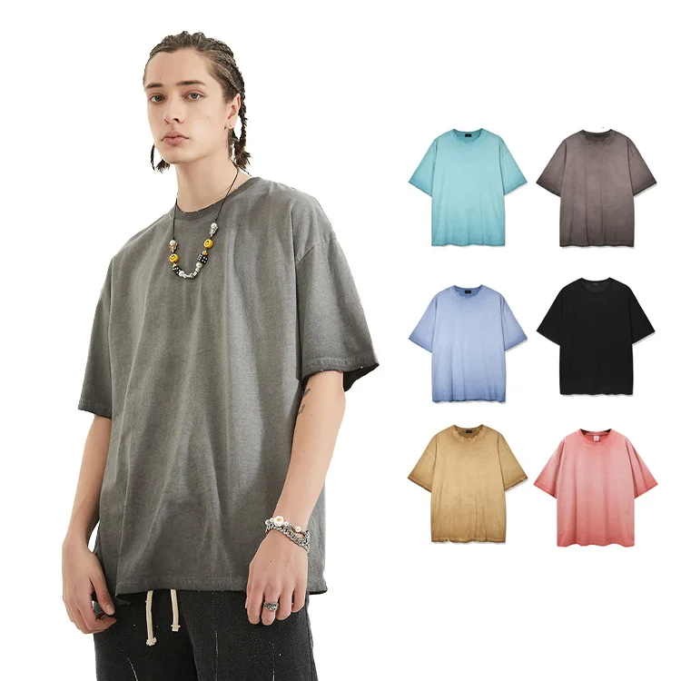 Vintage Stone Washed T Shirt Faded Wash Sublimation Wash Men Oversized Wear Hip-Hop T-shirt