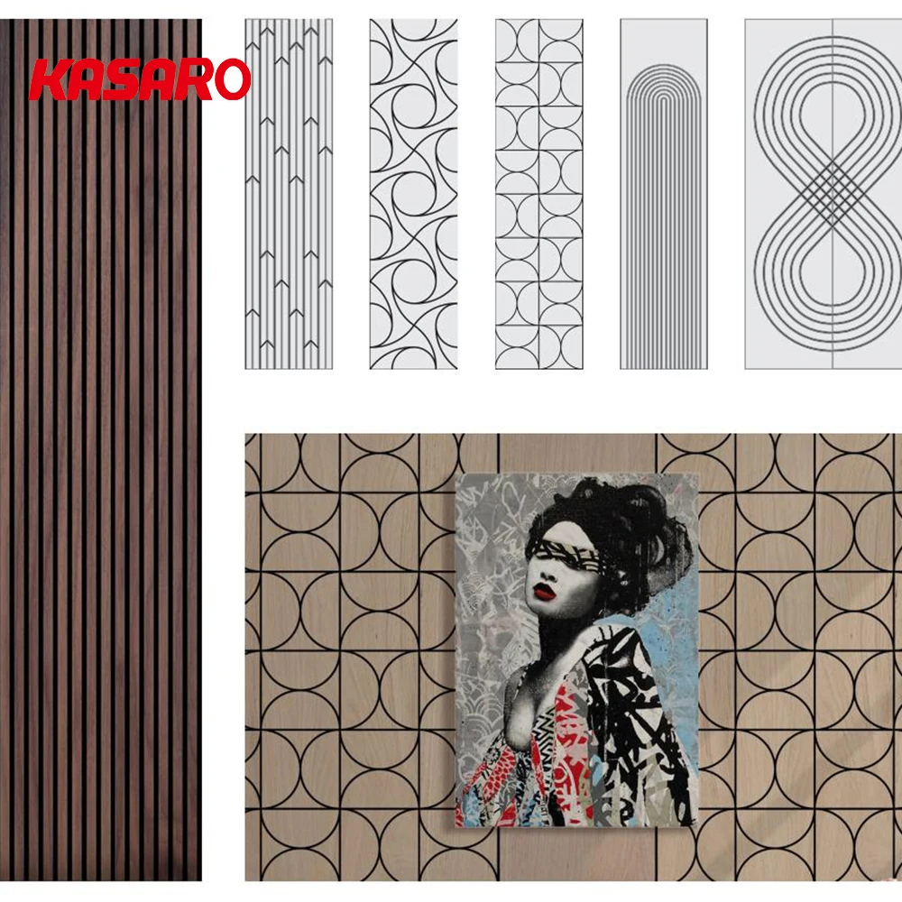 KASARO New 3D model design sound absorption slatted decorative MDF acoustic panels for walls