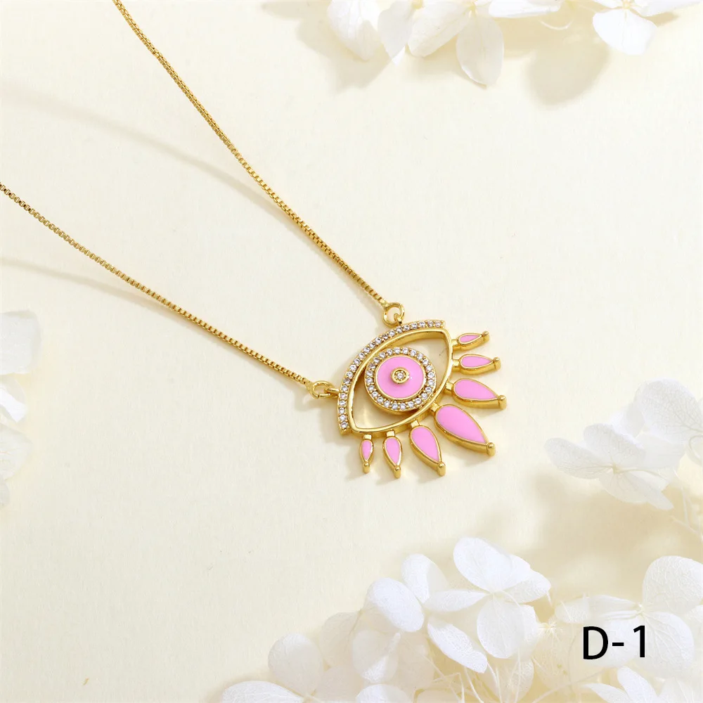 Iced Out Cubic Zirconia Zircon Blue Evil Eyes Pendant Necklace Colorful Enamel Devil Eye Gold Plated Necklaces