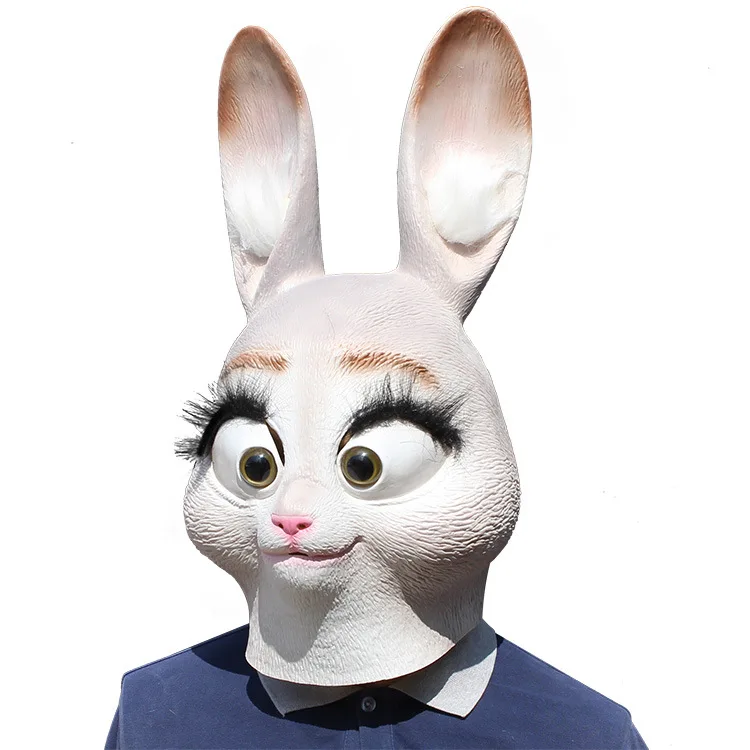 New Wholesale White Rabbit Bunny Head Mask Latex Full Head Animal Rabbit Mask Halloween Party Fancy Dress Carnival Masks