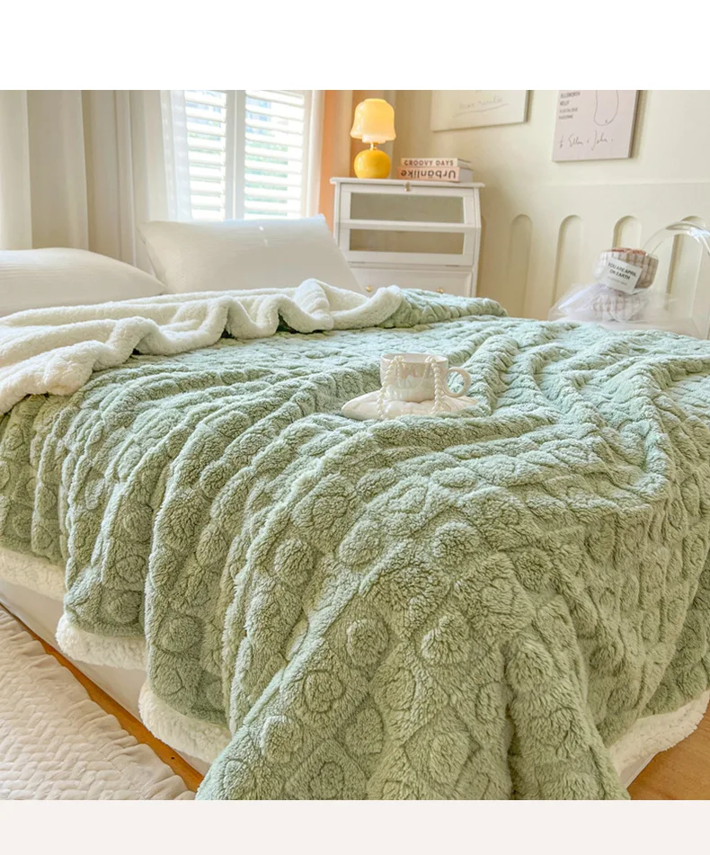 Factory Wholesale Plush Throw Blanket Jacquard Double Layer Super Soft Faux Fur Throw Blanket Winterwool Cashmere Blanket