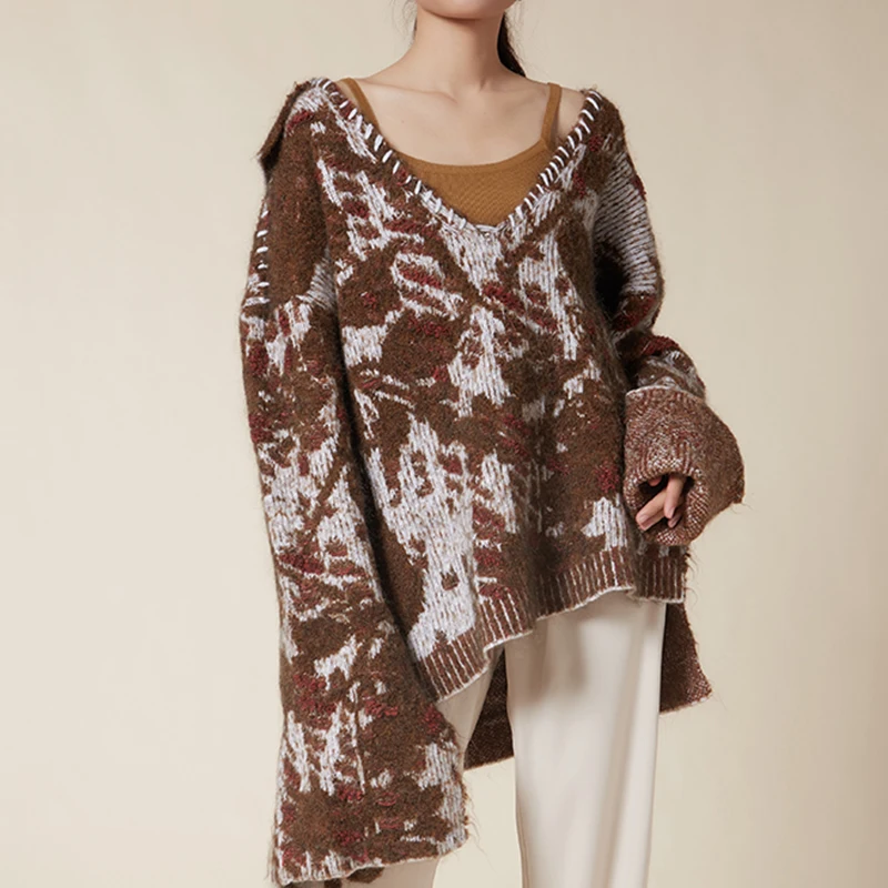 
Sweater Manufacturers Wholesale Custom OEM Fashion Women Sexy V-neck Low-cut Plus Size Knitted Cashmere Pullover 