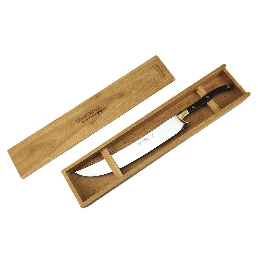 Custom rubber wood rectangle wooden knife box packaging chef knife box magnet wooden storage box