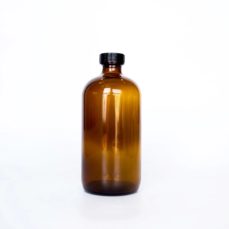 Food Grade 16oz	Round Sealed Amber Beverage Soda Kombucha Glass Bottle Packaging Containers	with Screw Cap for Juice Business