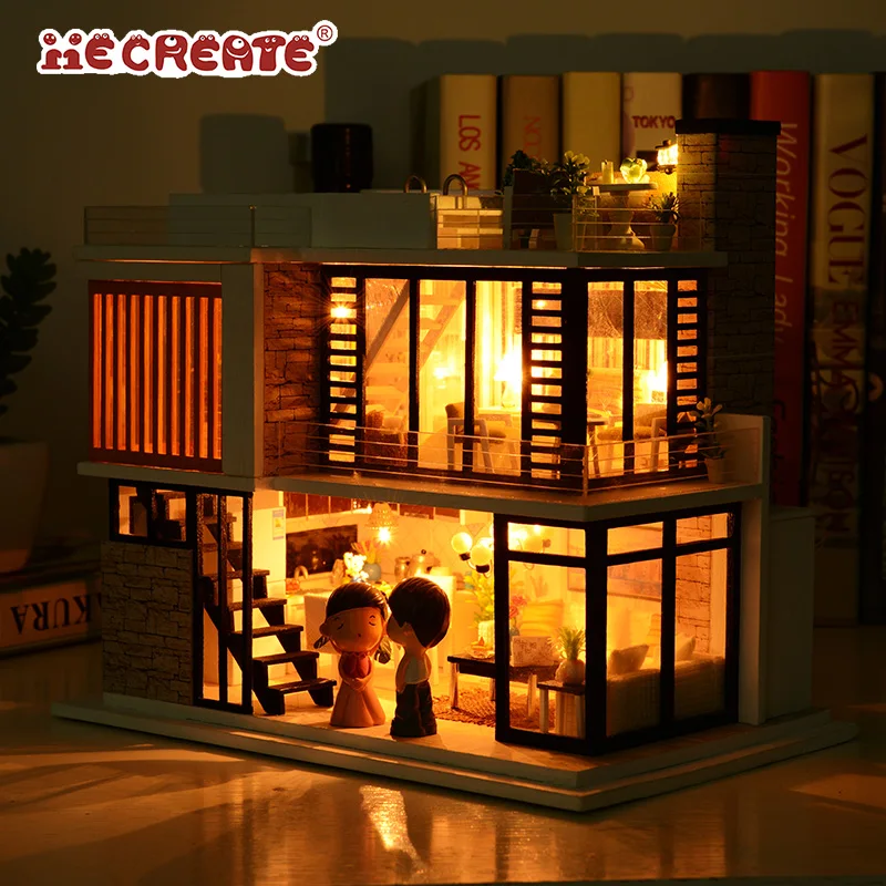 IIECREATE Handmade Furniture House Toys  K-036 Florence 3D Wooden Puzzle DIY Educational  Miniature Doll House With Light