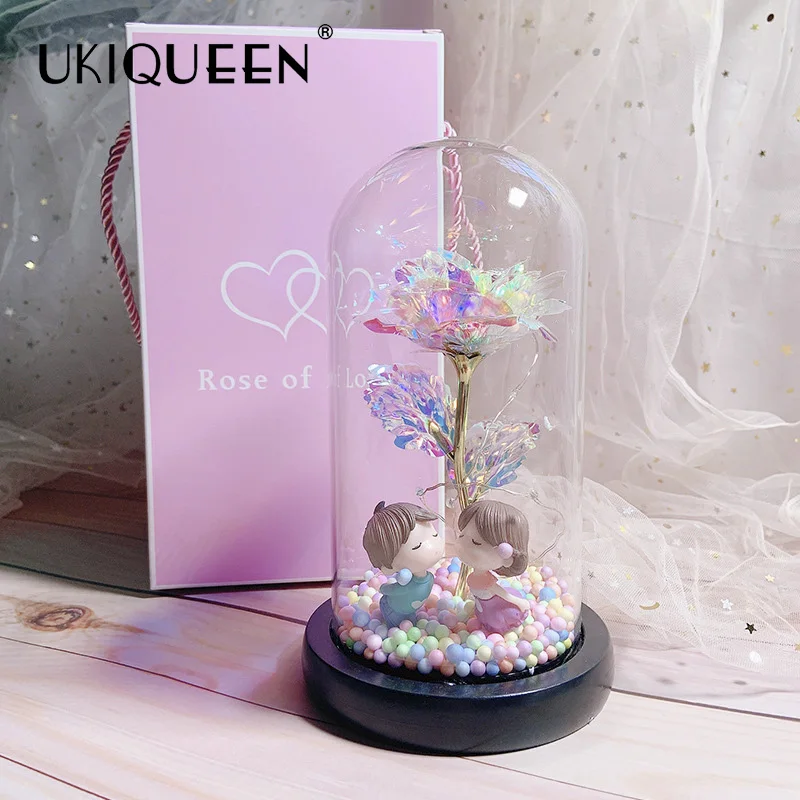 Hot Selling Factory Wholesale Long Lasting Immortal 24K Plastic Glass Dome Galaxy Rose Decorative Flowers & Wreaths Crafts Gift