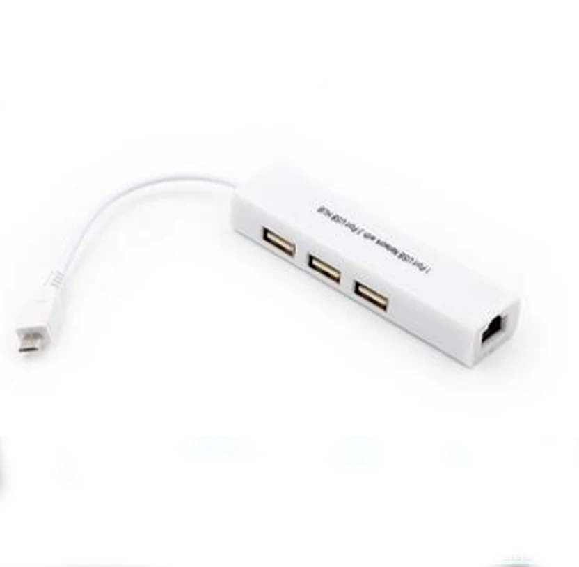 Mini USB Micro usb usb2.0 to Ethernet ports + 3 port USB2.0 HUB 20cm cable rj45 male adapter