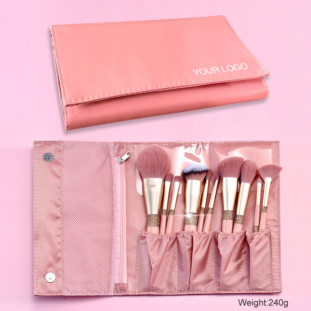 BUEART luxury bling pink private label glitter vegan makeup brushes set holder rose gold brush diamond custom logo package box