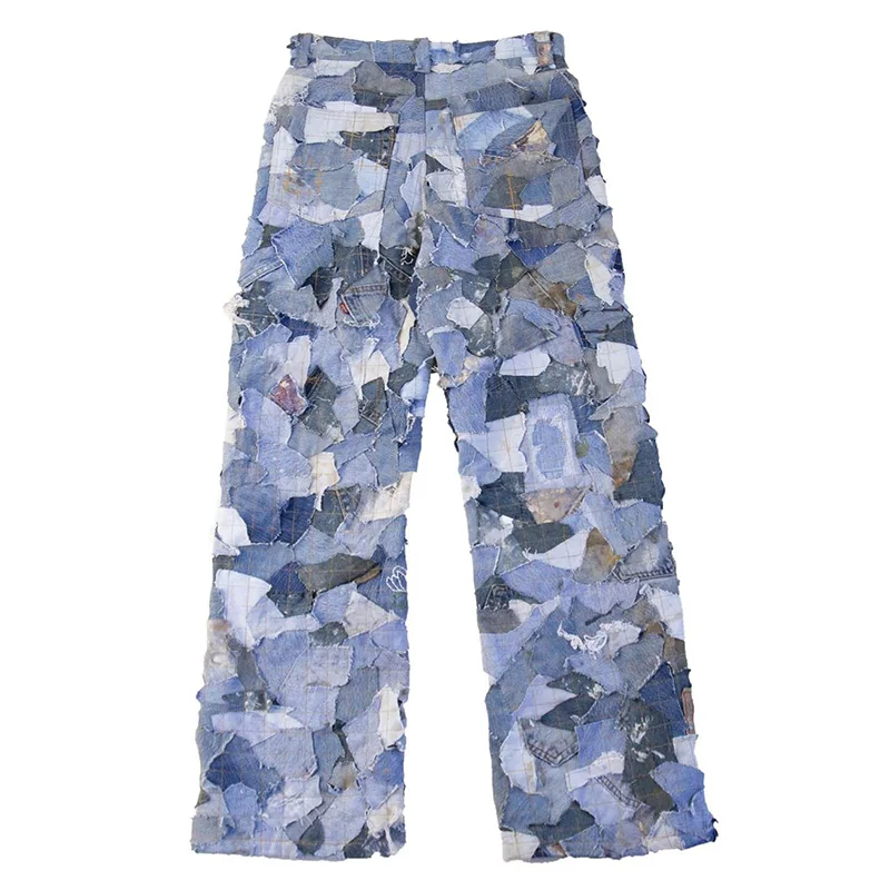 DiZNEW Manufacturer Custom Wholesale High quality Fashion Denim Patchwork Style Jeans Pants For Men Straight Fit