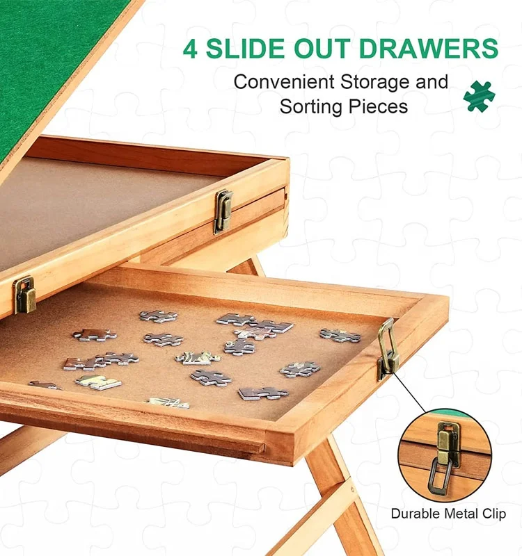Customized Wholesale Adjustable Jigsaw Puzzle Board with 4 Drawers & Cover for Adults
