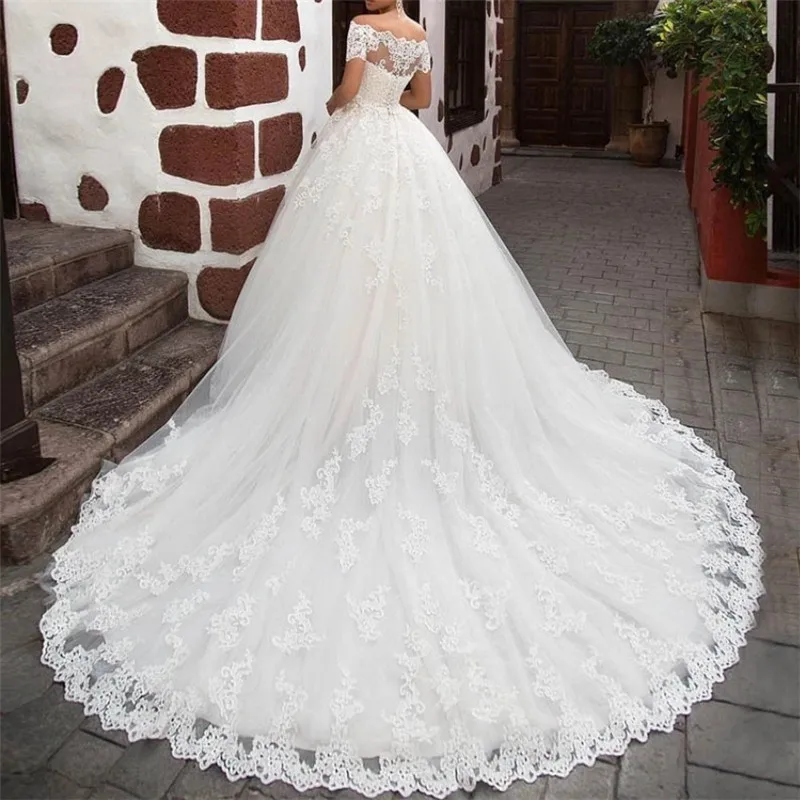 2023 vestidos de novia illusion off shoulder boat neck elegant princess muslim bridal gown wedding dress