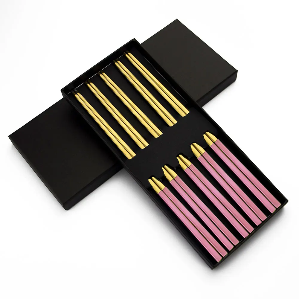  Stainless steel flat chopsticks korean custom colored stainless metal titanium sushi wedding