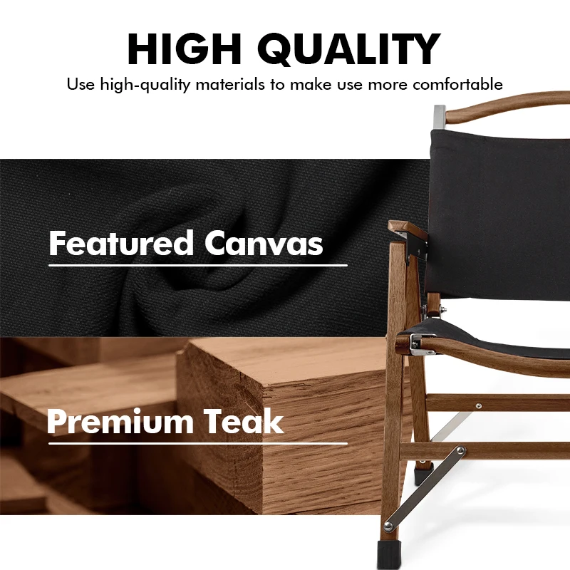 KingGear Outdoor Garden Customizable Canvas Portable Teak Beech Kermit Chair Foldable Wood Folding Camping Chair