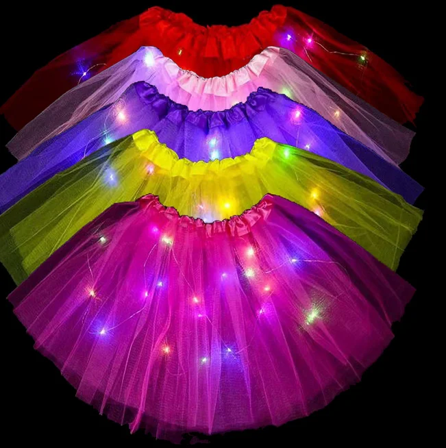 20 Lights LED Glowing 30cm Mesh Tutu Ballet Dancing Skirt Magic Princess Fairy For Little Girl Toys