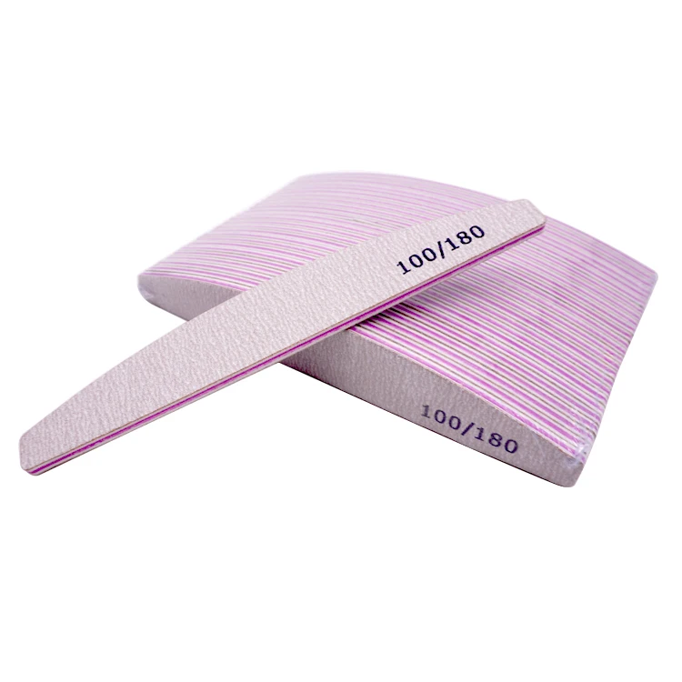 Hot Sale Wholesale Professional Manicure Tools High Quality Emery Board Half Moon Rectangle Nail File Zebra Grey 80 100 180