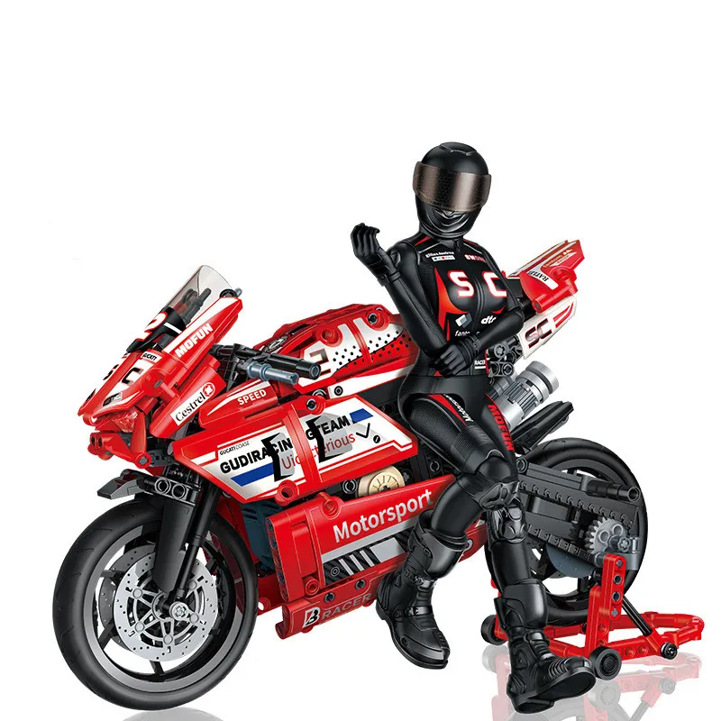 Hot sales moc building block Crazy motorcycle new assembly red lightning Mechanical motorcycle building block model toys