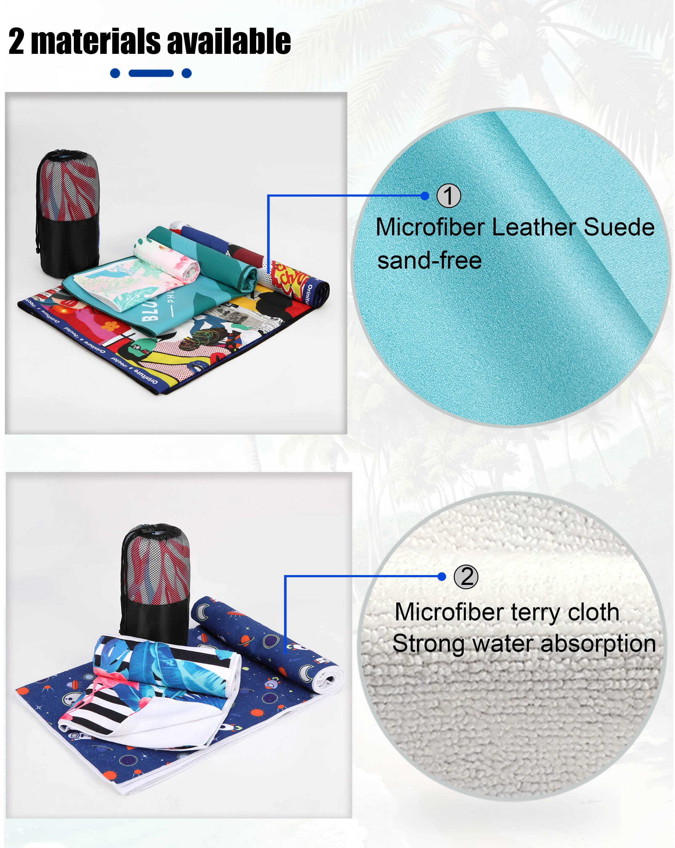 Lightweight Rpet Best Selling Recycled Large Printed Microfibre Suede Wholesale personalised beach towels