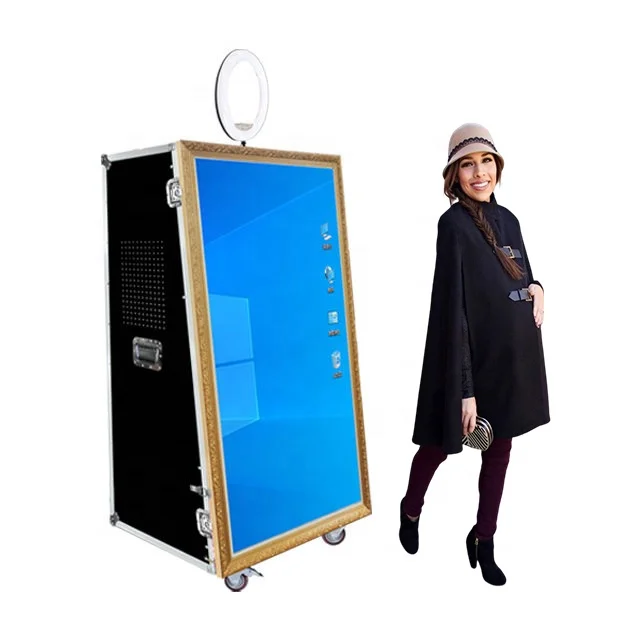 Portable Selfie Wedding 65 inch magic mirror photo booth kiosk machine led frame enclosure wedding party For Sale Popular